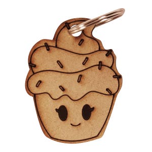 Cupcake Keychain, laser wood cut, keychain, dessert keychain, kawaii keychain, cute food, gifts for her, funny keychain, key fob, key holder