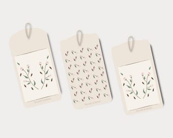 Botaniczne etykiety prezentowe | Kolekcja „Poranne światło” | Etykiety prezentowe do druku | Zestaw 3 pasujących wzorów | Natychmiastowe pobranie