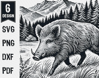 Wild Boar Illustration Vector, Wild Boar SVG, Wild Boar Vector PNG Clipart Cut Files Engraving Silhouette