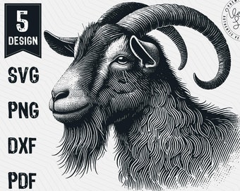 Goat Head Illustration Vector, Goat Head SVG, Goat Vector PNG Clipart Cut Files Engraving Silhouette