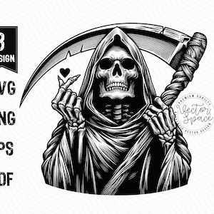 Grim Reaper Finger Heart SVG, Grim Reaper, Finger Heart Symbol, Skeleton Finger, Skeleton Heart PNG Clipart Cut Files Engraving Silhouette