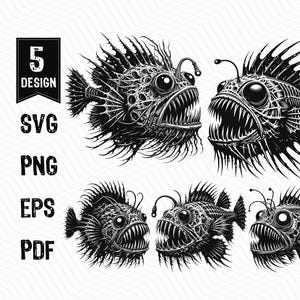 Anglerfish SVG, Angry Fierce Anglerfish Svg, Monster Fish, Bone ...
