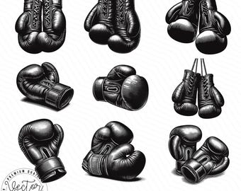 Boxing Gloves Bundle SVG, Sport Boxing Fight, Punch Sparring Boxing, Hanging Gloves SVG PNG Clipart Cut Files Engraving Silhouette