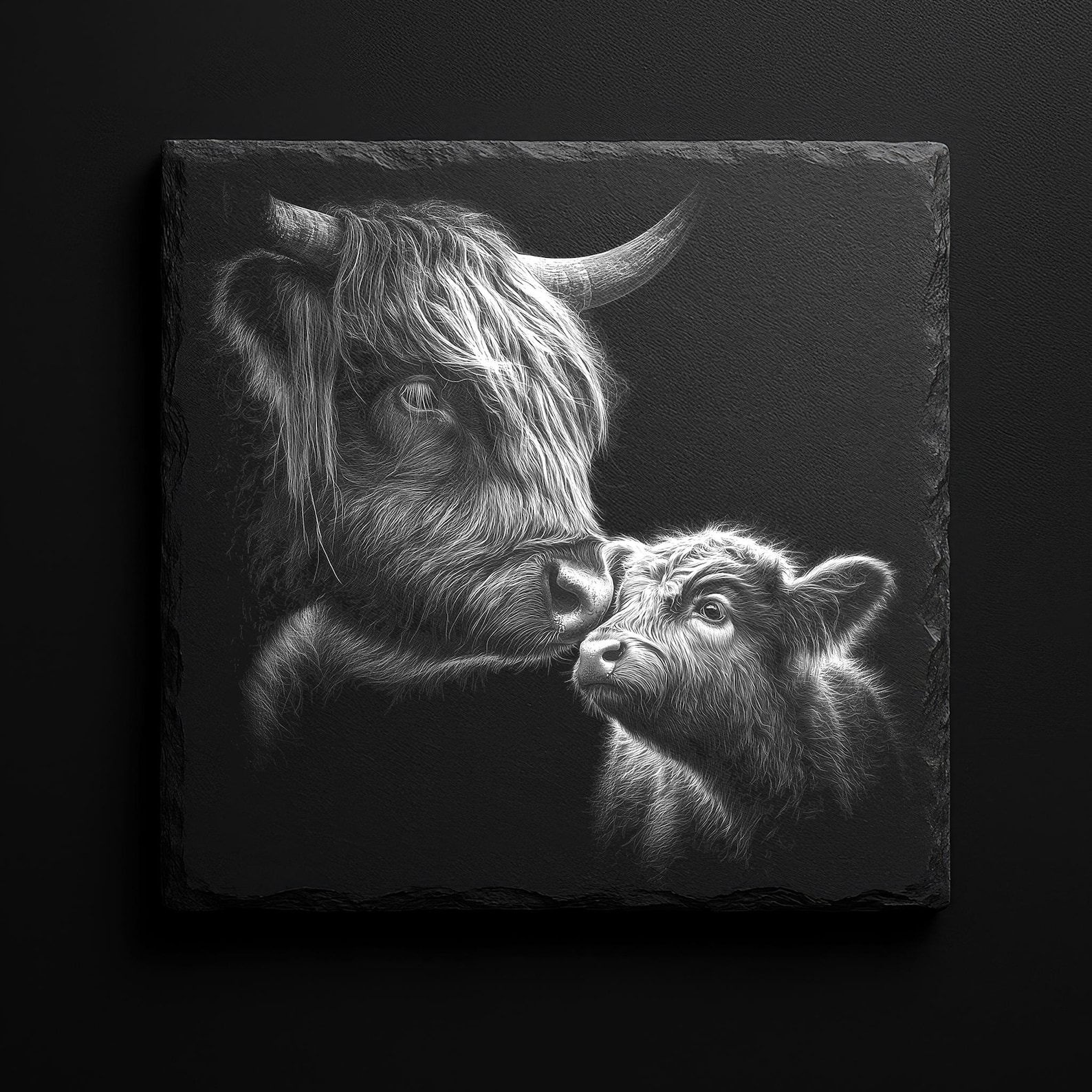 Highland Cow & Calf Slate Engraving PNG Bundle: Rustic Farmhouse Laser ...