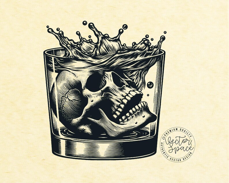 Skull in Glass Illustration Vector, Skull Head SVG, Glass, Alcoholic ...