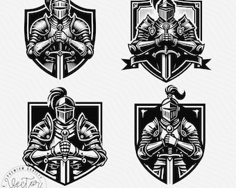 Medieval Knight SVG, Knight Warrior, Knight Shield Armor Sword, Knight Logo Symbol SVG PNG Clipart Cut Files Engraving Silhouette
