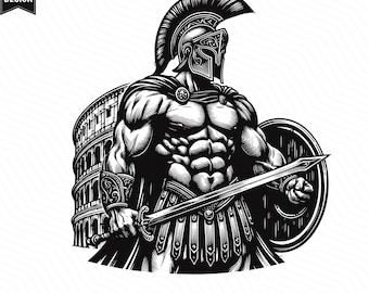 Spartanischer Krieger zwart, antiker spartanischer Soldat zwart, Gladiator, spartanisches Rom, griechisch spartanisch SVG PNG Clipart Cut Files Gravur Silhouette