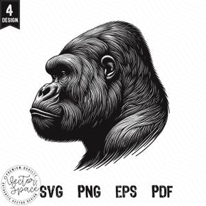Gorilla Bundle SVG, Gorilla Head, Gorilla Face, Wildlife Gorilla SVG Laser Cut Vector Silhouette PNG Clipart Cut Files Engraving