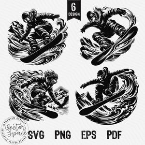 Snowboarder Bundle SVG, Snowboarding, Mountain Landscape, Winter Sport Snowboard SVG PNG Clipart Cut Files Engraving Silhouette