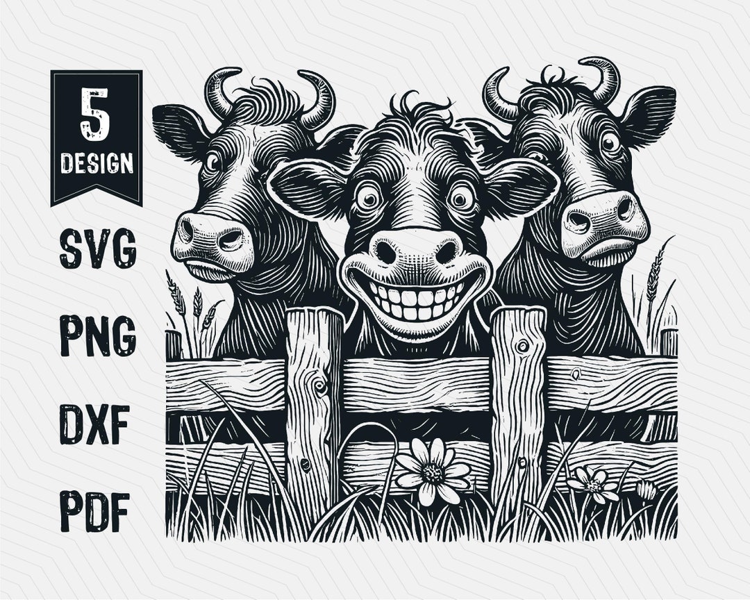 Funny Cows Illustration Vector, Curious Cows SVG, Cow Head, Peeking ...