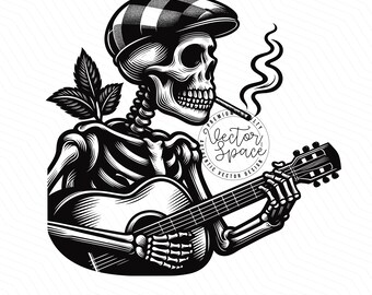 Skeleton Playing Guitar SVG, Skeleton Musical, Skull Skeleton, Skeleton With Guitar SVG PNG Clipart Cut Files Engraving Silhouette
