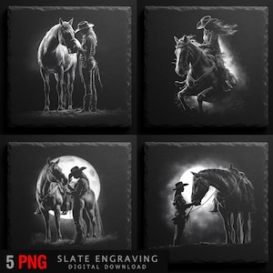 Cowgirl & Pferd PNG Bundle: Rustikale Western Gravurdateien (Digitaler Download