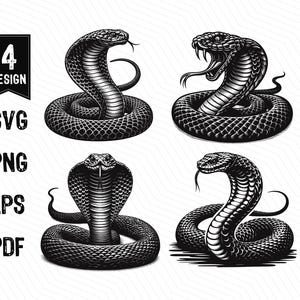 Cobra Snake SVG, Snake Bundle, Cobra Head, Coiled Snake Cobra, Reptiles, Angry Cobra Snake SVG PNG Clipart Cut Files Engraving Silhouette