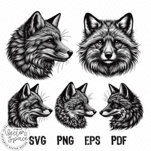 Fox Head SVG, Fox Animal, Fox Face, Wildlife Fox Bundle SVG Laser Cut Vector Silhouette PNG Clipart Cut Files Engraving