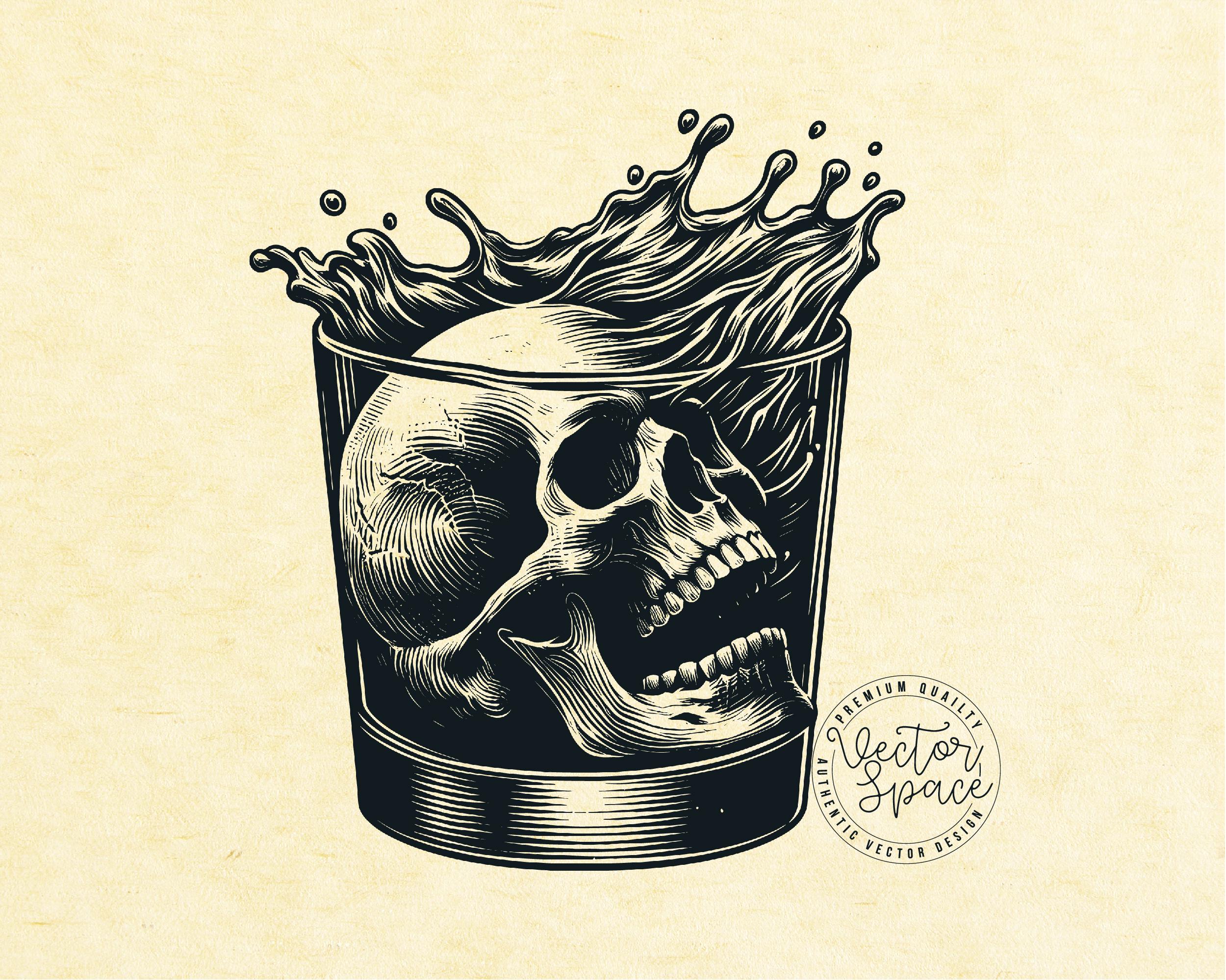 Skull in Glass Illustration Vector, Skull Head SVG, Glass, Alcoholic ...