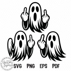 Ghost Middle Finger SVG, Halloween Ghost, Funny Ghost, Ghost Bundle, Ghost SVG Laser Cut Silhouette Vector PNG Clipart Cut Files Engraving