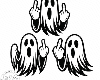 Ghost Middle Finger SVG, Halloween Ghost, Funny Ghost, Ghost Bundle, Ghost SVG Laser Cut Silhouette Vector PNG Clipart Cut Files Engraving