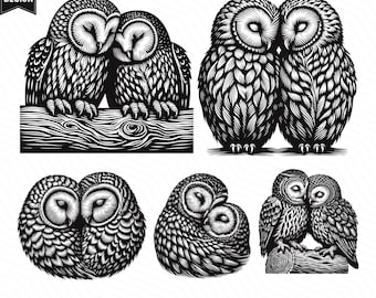 Owl Couple SVG, Romantic Owl, Nuzzling Owl Bird, Romantic Bird, Owl Family, Pair Owl SVG PNG Clipart Cut Files Engraving Silhouette