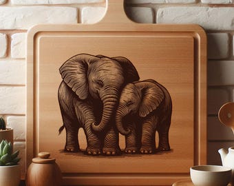 Elephant Illustration Vector, Nuzzling Elephant SVG, Elephant Mom and Baby Elephant SVG PNG Clipart Cut Files Engraving Silhouette