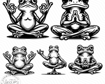 Meditating Frog SVG, Yoga Frog, Cute Funny Frog, Amphibian Frog, Relaxed Peaceful Frog SVG PNG Clipart Cut Files Engraving