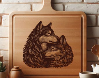 Wolf SVG, Wolf Head SVG, Nuzzling Couple Wolf, Wildlife Wolf Svg, Romantic Wolf, Wolf Face Svg PNG Clipart Cut Files Engraving Silhouette