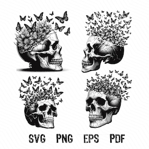 Skull Butterfly SVG, Skull Flower Floral Butterfly, Head Skull, Human Skull Butterly SVG PNG Clipart Cut Files Engraving Silhouette
