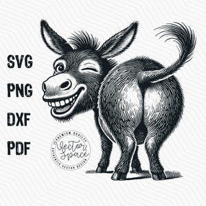 Donkey Illustration Vector, Funny Donkey SVG, Donkey Face, Donkey Head, Smile Donkey Vector PNG Clipart Cut Files Engraving Silhouette