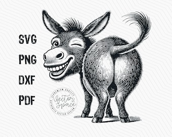 Donkey Illustration Vector, Funny Donkey SVG, Donkey Face, Donkey Head, Smile Donkey Vector PNG Clipart Cut Files Engraving Silhouette