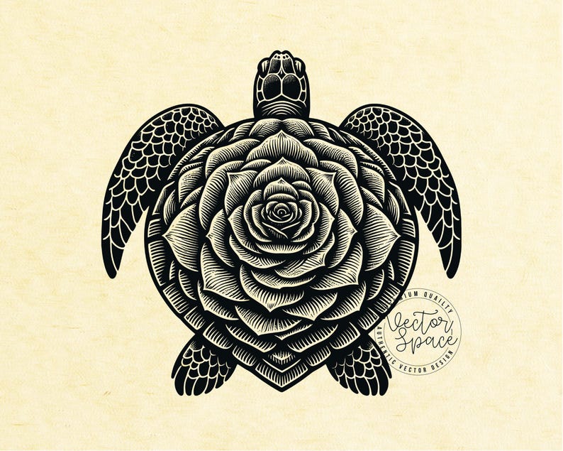 Turtle Roses Vector Illustration, Floral Turtle SVG, Turtle Flower Rose ...