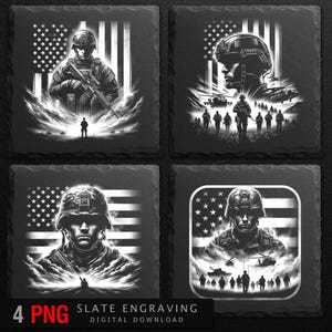 Military Soldier Slate Engraving PNG Bundle, Patriotic American Flag Wall Art, Digital Download for Laser Engraving, Home Decor