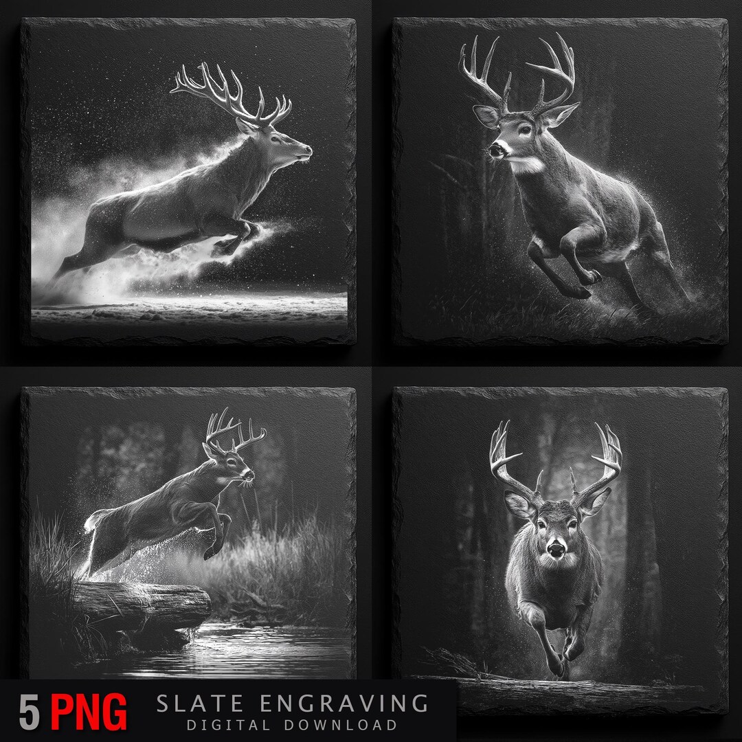 Running Deer Engraving PNG Bundle: Rustic Hunting Decor (digital ...