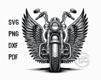 Motorcycle Wings Illustration Vector, Winged Biked, Old Motorcycle, Angel Wings Motorcycle Laser Cut Vector PNG Clipart Cut Files Engraving