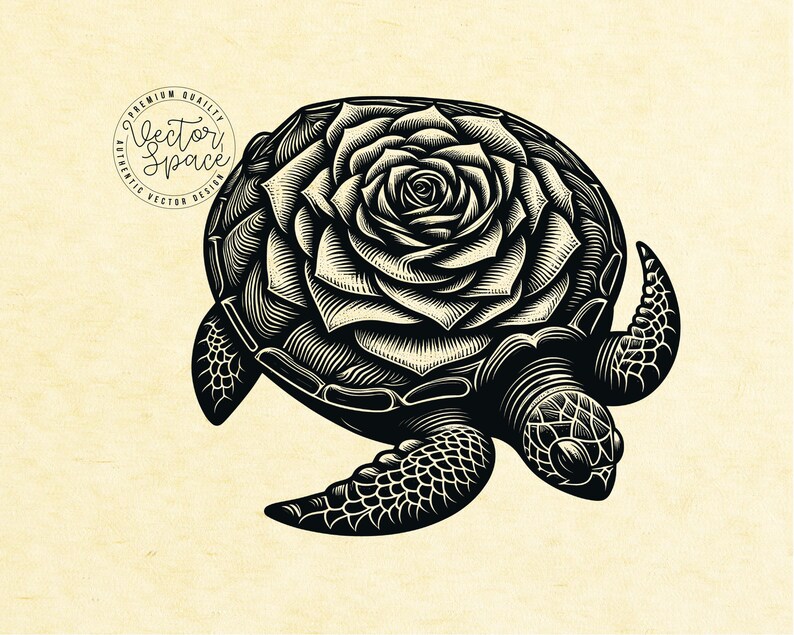 Turtle Roses Vector Illustration, Floral Turtle SVG, Turtle Flower Rose ...