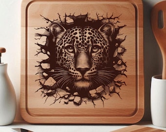 Leopard on Crack Wall SVG, Leopard Head Svg, Leopard Face, Wildlife Leopard, SVG PNG Clipart Cut Files Engraving