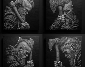 Viking Warrior Axe Engraving Art: Norse Clipart (Digital Download, 4000x4000px PNGs)
