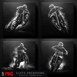 Motocross Dirt Bike Rider Engraving | Extreme Sports Slate PNG | Biker Silhouette Clipart | Digital Download for Laser Engraving