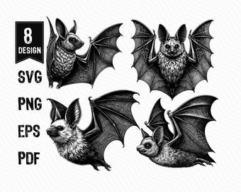 Bat Illustration SVG Bundle: Vintage Flying Bats Clipart (Digital Download)