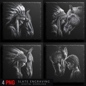 Native Spirit Horse Engraving PNG: Rustic Tribal Art (Digital Download