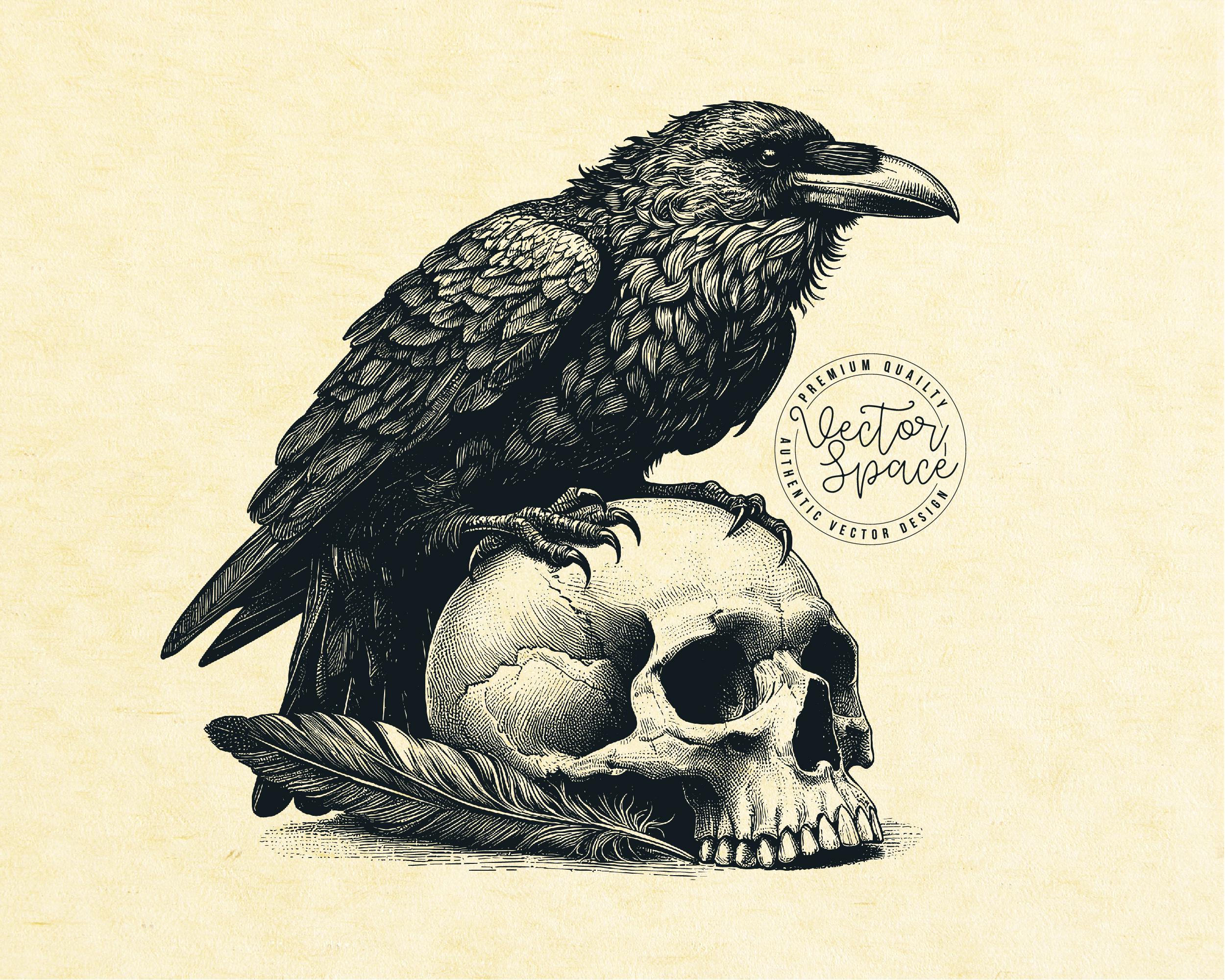 デスコア The Raven Autarchy / 3枚セット サイン入り Gothic Raven on Skull SVG - Dark Crow Clipart for Cricut Laser