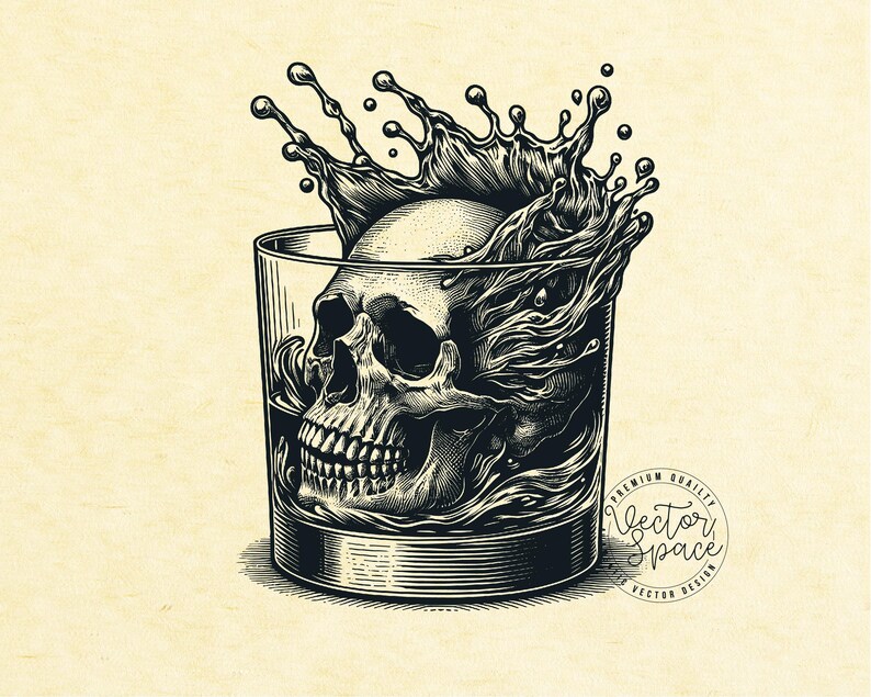 Skull in Glass Illustration Vector, Skull Head SVG, Glass, Alcoholic ...