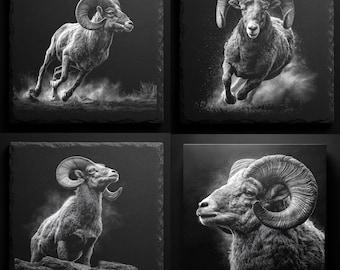 Bighorn Ram PNG Bundle: Slate Engraving Files, Aries Zodiac Art (Digital Download)