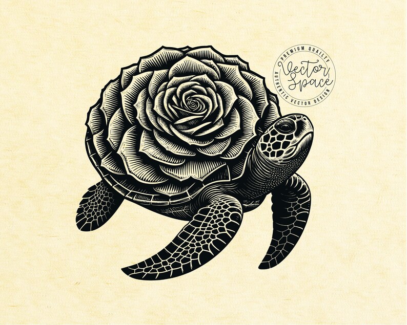 Turtle Roses Vector Illustration, Floral Turtle SVG, Turtle Flower Rose ...