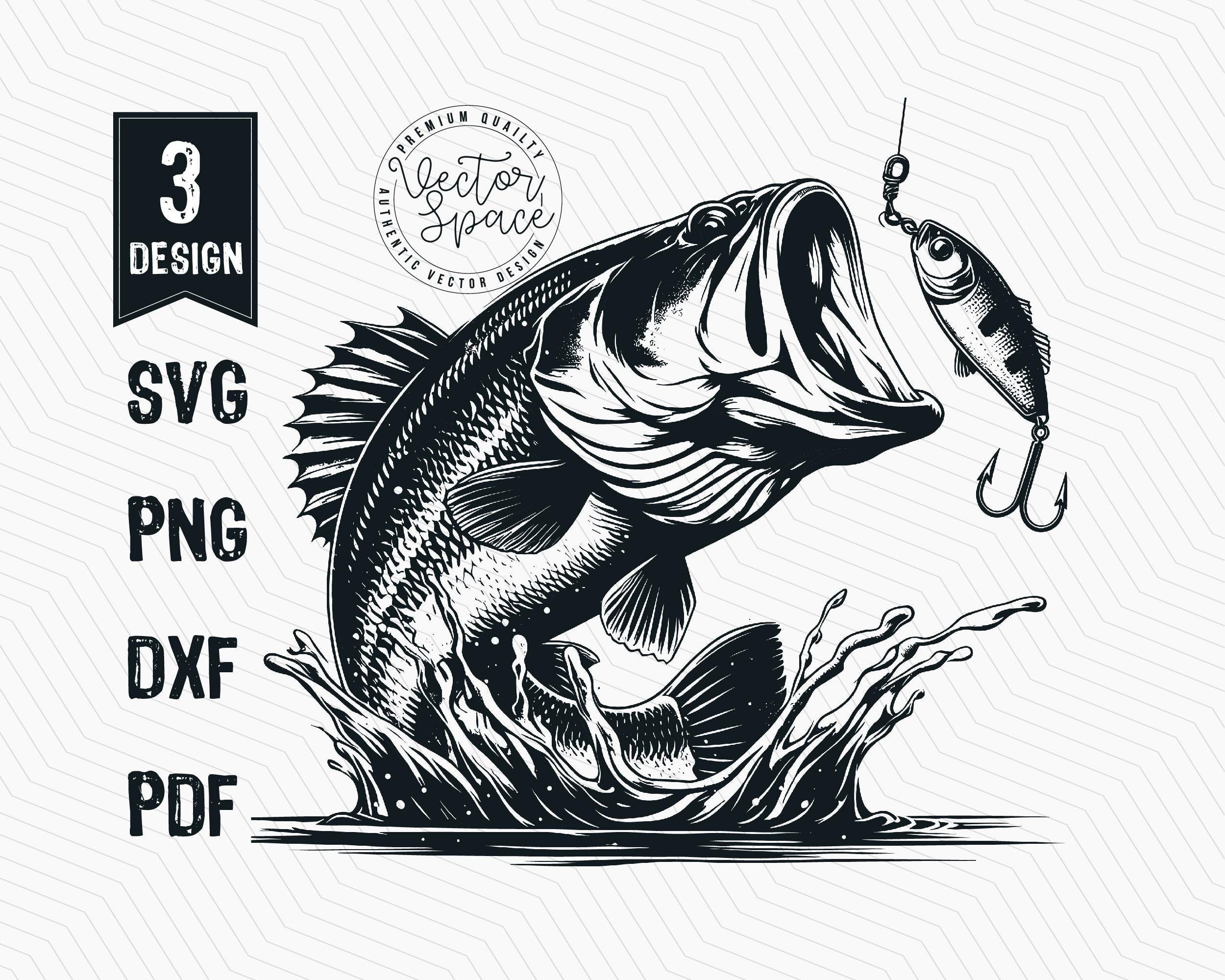 Bass Fishing SVG, Jumping Fish Clipart, Fishing Lure Vector