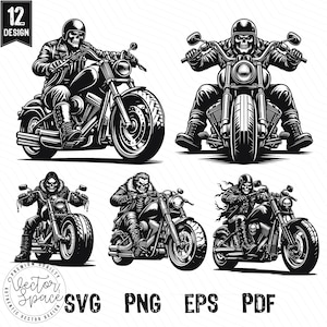 Skeleton Rider SVG, Skull Biker, Skeleton Riding Motorcycle, Dark Skull, Skeleton Biker SVG PNG Clipart Cut Files Engraving Silhouette