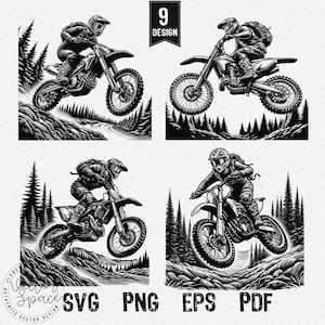 Motocross SVG Bundle, Dirt Bike, Racing, Adventure Motocross Rider Laser Cut Vector PNG Clipart Cut Files Engraving