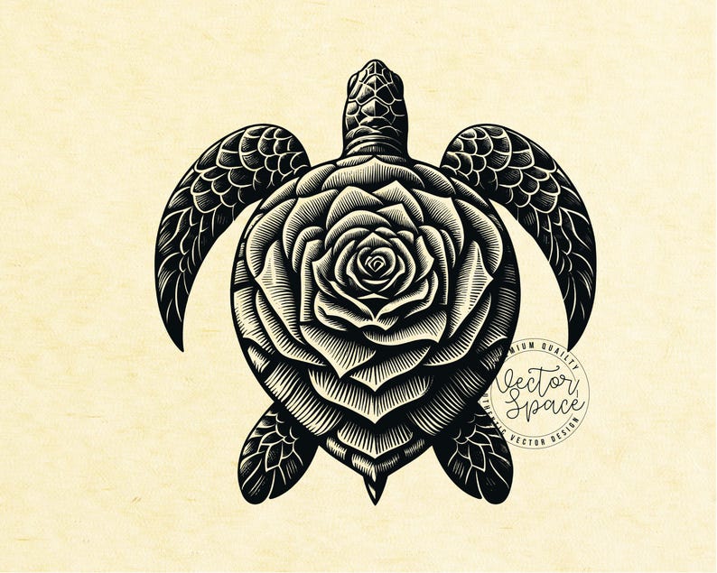 Turtle Roses Vector Illustration, Floral Turtle SVG, Turtle Flower Rose ...