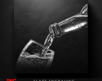 Beer Pouring Glass Art: Rustic Bar Decor Slate Engraving (PNG Digital Download