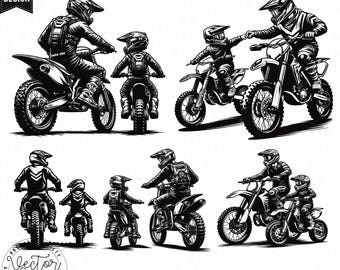 Father and Son Motocross SVG, Motocross Dad, Dirtbike, Kids Motocross, Motocross Rider Laser Cut Vector PNG Clipart Cut Files Engraving
