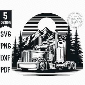 Semi Truck Illustration Vector, Trucker SVG, Big Truck Svg, Truck Driver, Truck Laser Cut Vector PNG Clipart Cut Files Engraving