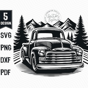 Old Vintage Farm Truck Illustration Vector, Pickup Truck SVG, Classic Vehicle, Farm Truck Laser Cut Vector PNG Clipart Cut Files Engraving